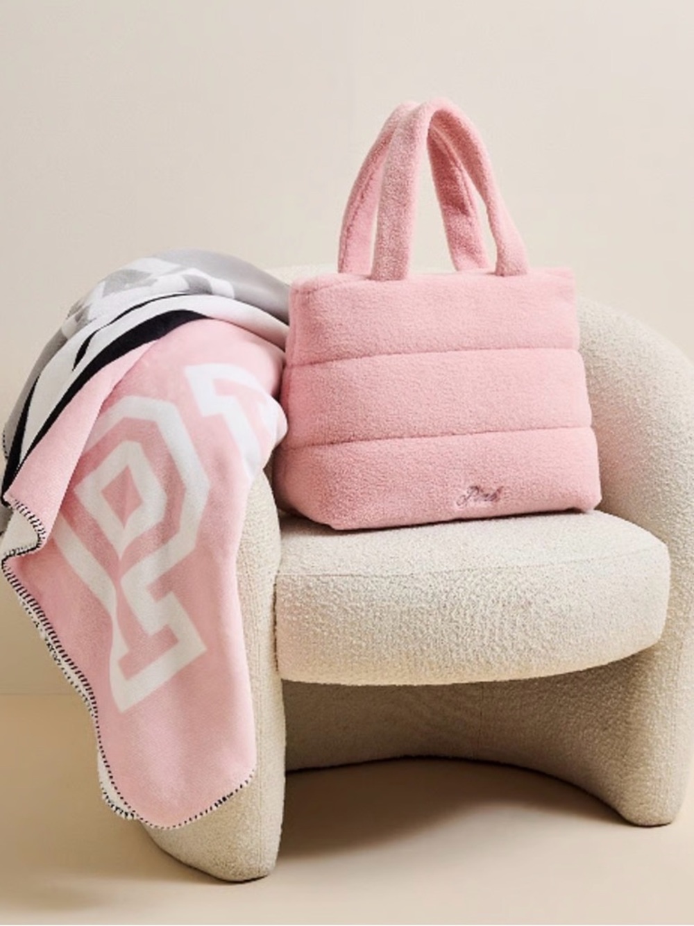 Victoria's Secret Pink Plush Tote Bag and blanket